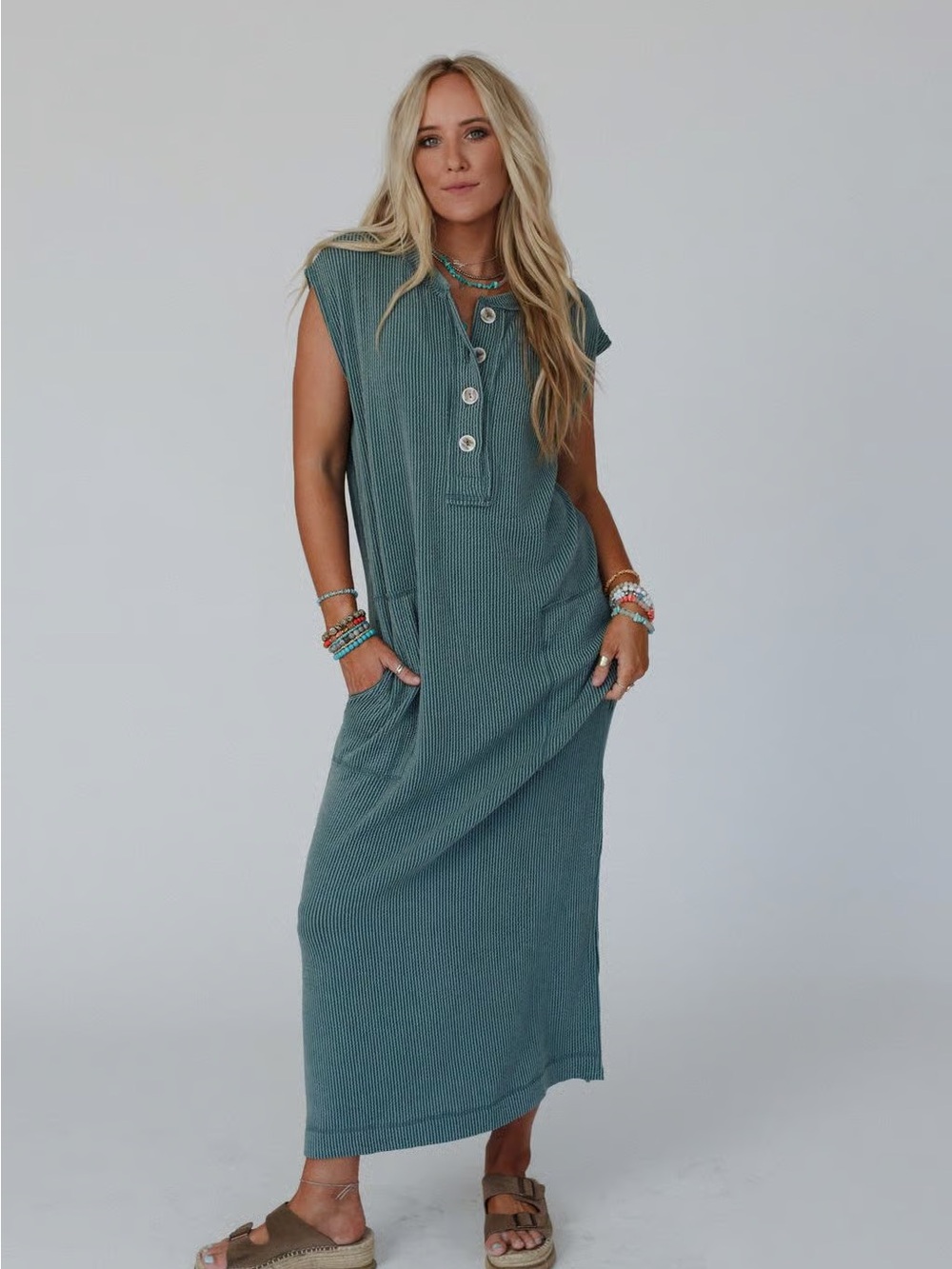 NWT Three Bird Nest Madeline Button Textured Maxi Dress